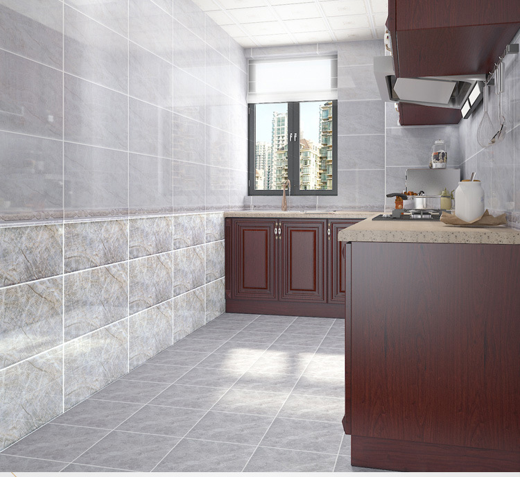 简约轻奢大理石瓷砖厨房卫生间灰色墙砖厕所防滑砖釉面砖300x600