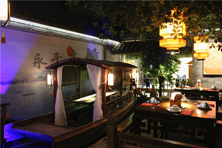 桂满陇西湖船宴船中式仿古木船室内饭店餐厅餐饮画舫船乌篷装饰船