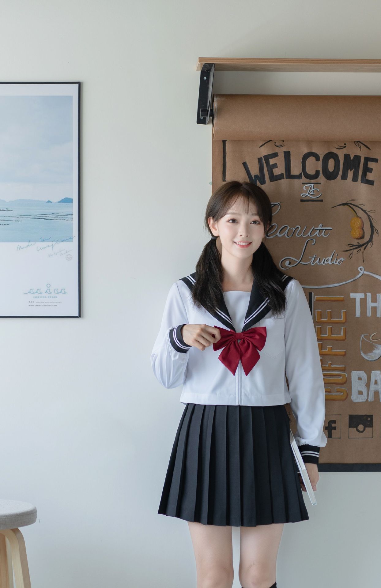 黑领白二本基础款正统jk制服定位线裙日本校服水手服学院风