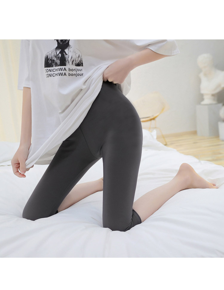 夏款冰丝格纹打底裤七分裤显瘦透气大码加肥女裤弹力韩版运动裤