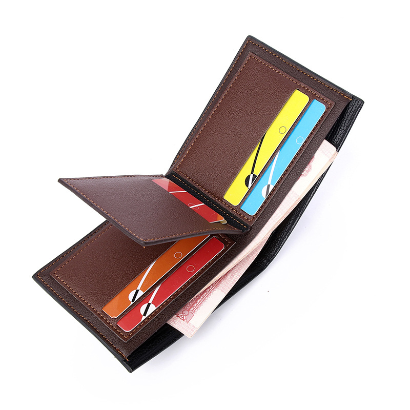 Lychee Pattern Bark Pattern Flip Multiple Card Slots ID Photo Business Retro PU Leather Coin Purse Men's Wallet