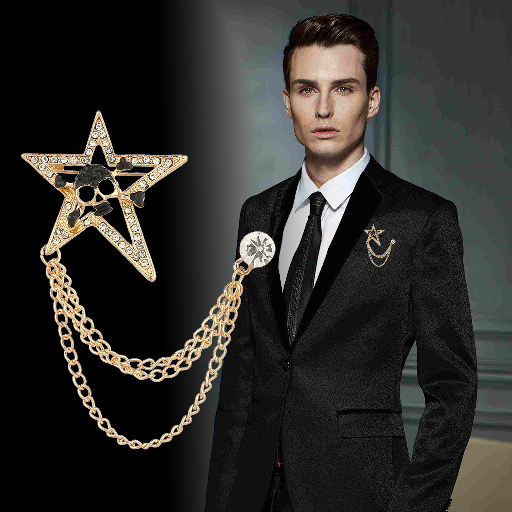 韩版时尚男士西服胸针五角星骷髅流苏西装礼服胸花个性领扣领针