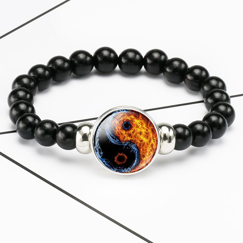 中国风配饰 阴阳太极手工串珠弹力绳手链 彩色图案时光宝石手串