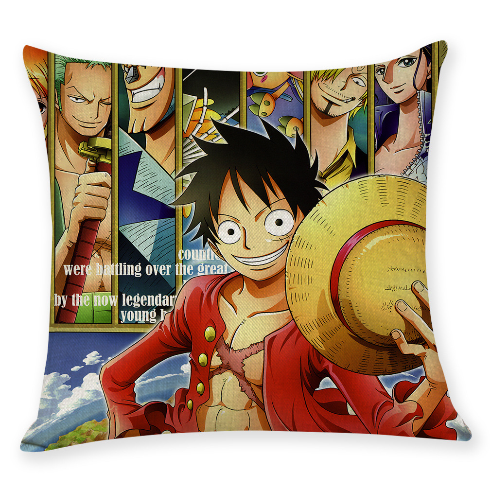 经典热血日漫海贼王周边棉麻抱枕套 汽车抱枕 一件代发 来图定制
