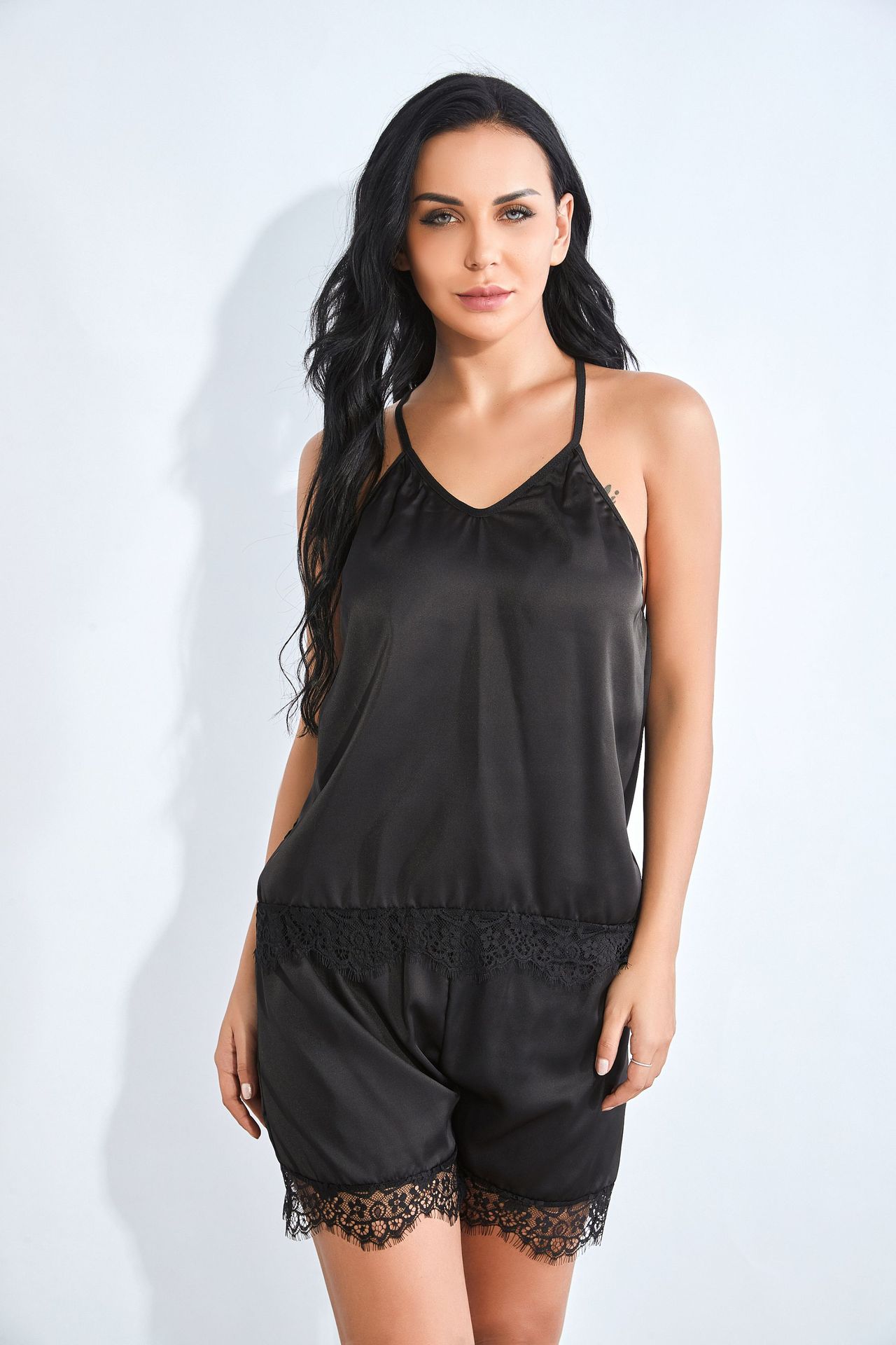 跨境专供 欧美外贸热销情趣内衣 性感分体吊带女式内衣睫毛花边