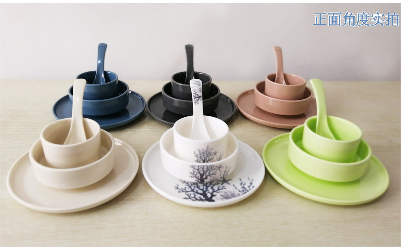 密胺A5仿瓷餐具 玉瓷餐具 彩色四件套摆台 酒店摆台 简约摆台