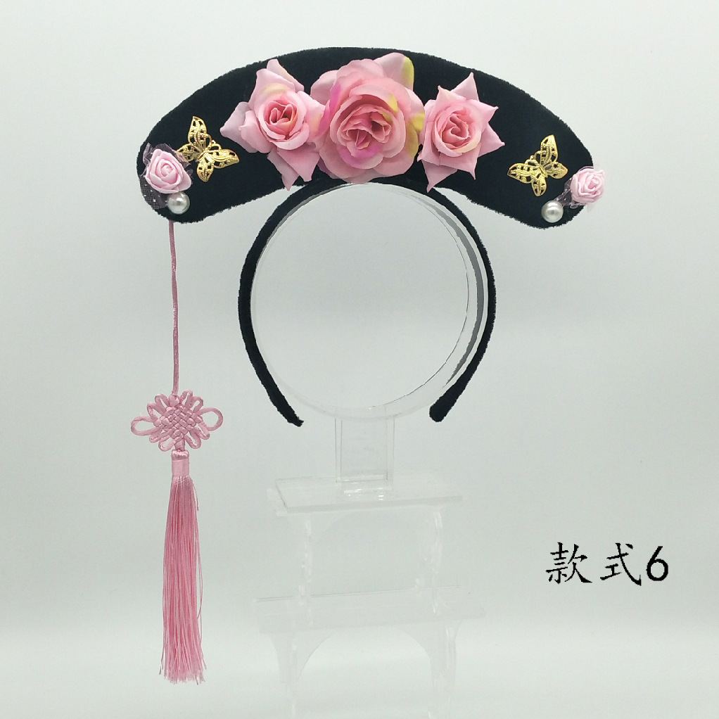 月牙格格帽儿童古装头饰 满族格格头饰旗头清朝头饰发箍演出道具