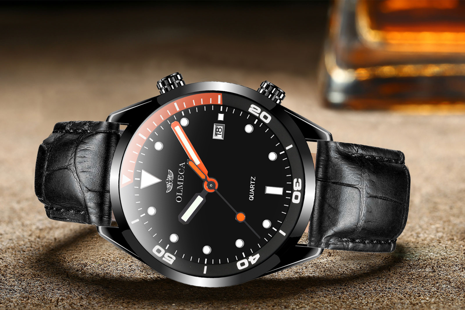 olmeca爆款男士手表男防水多功能运动蓝宝石磁疗能量手表锗石保健