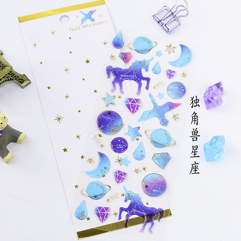 Korean Style Cute Epoxy Crystal Stickers Gilding Transparent Diary Journal Stickers Children Cartoon Journal Small Stickers