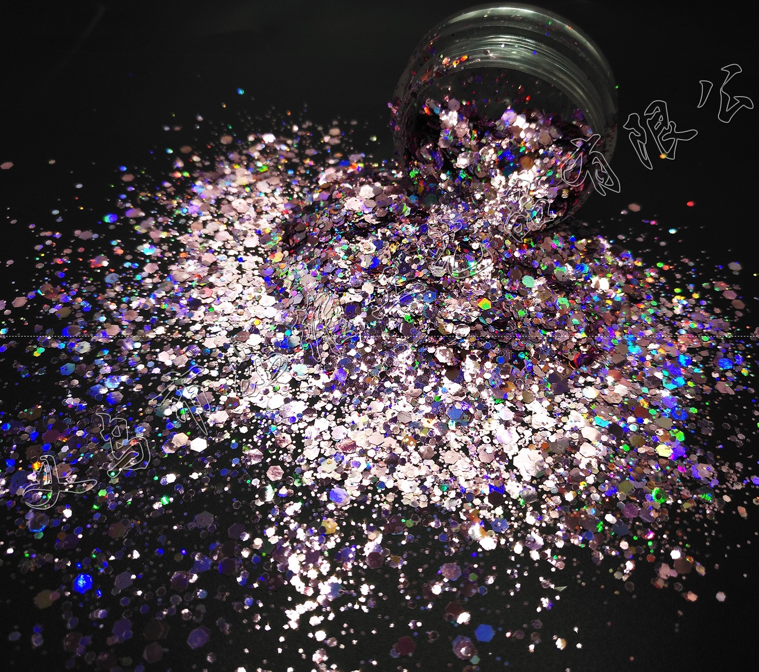 耐溶剂镭射浅紫超薄超亮pet金葱粉混六角形闪光亮片美甲化妆滴胶