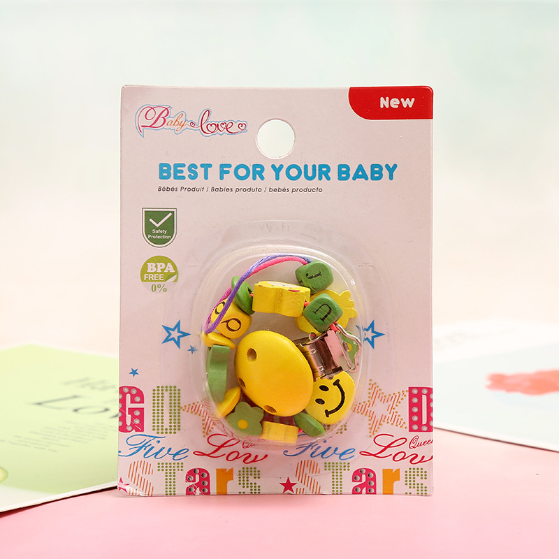 Cross-Border Factory Creative Wooden Letter Baby Pacifier Clip Pacifier Lanyard Baby Bottle Teether Chain