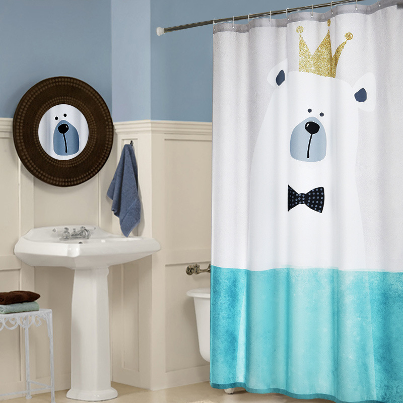 旭萌浴室加厚防水浴帘卫生间隔断布帘卡通数码印花沐浴帘一件代发