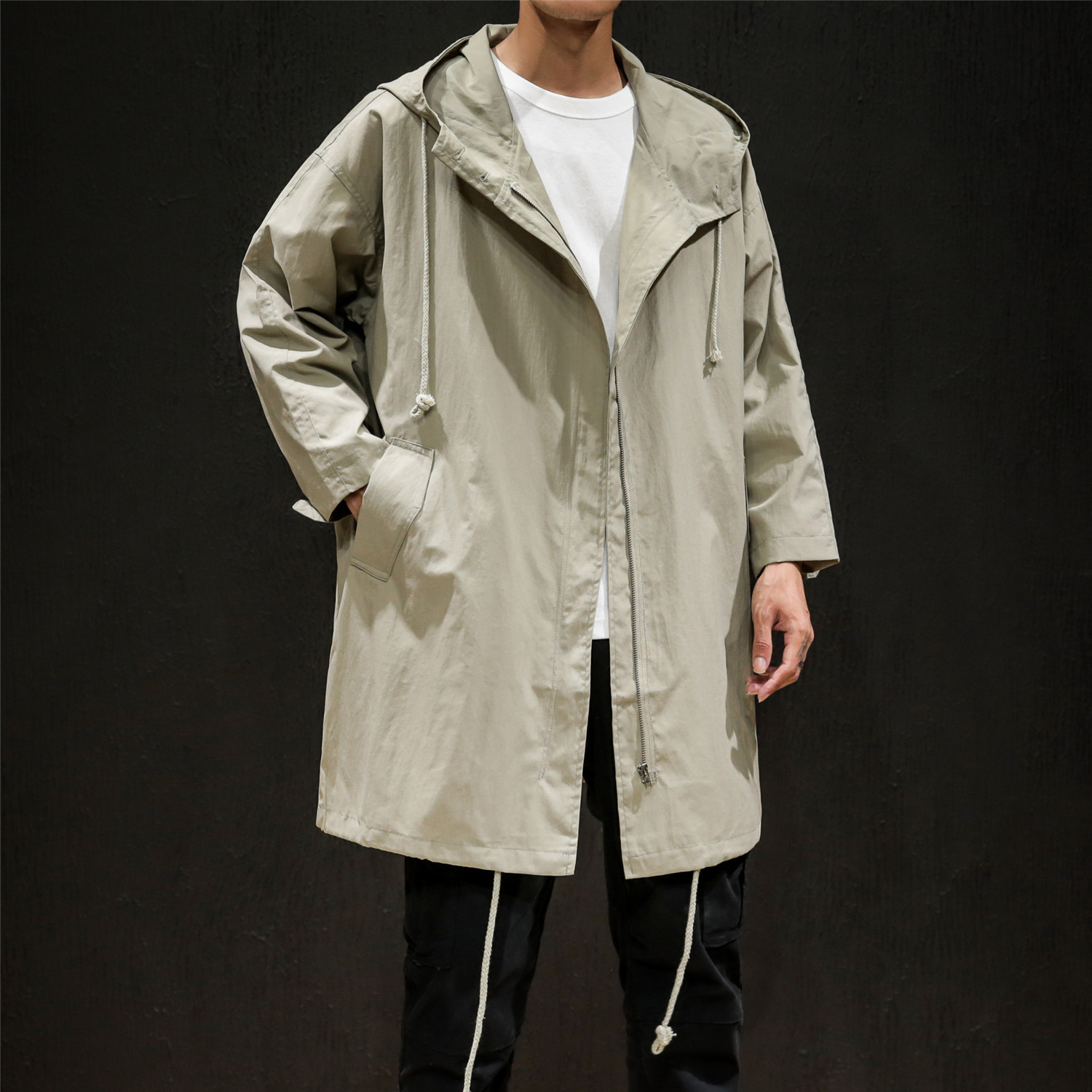 男中长款韩版潮流帅气宽松连帽春季防晒衣外套春秋装潮男薄款风衣