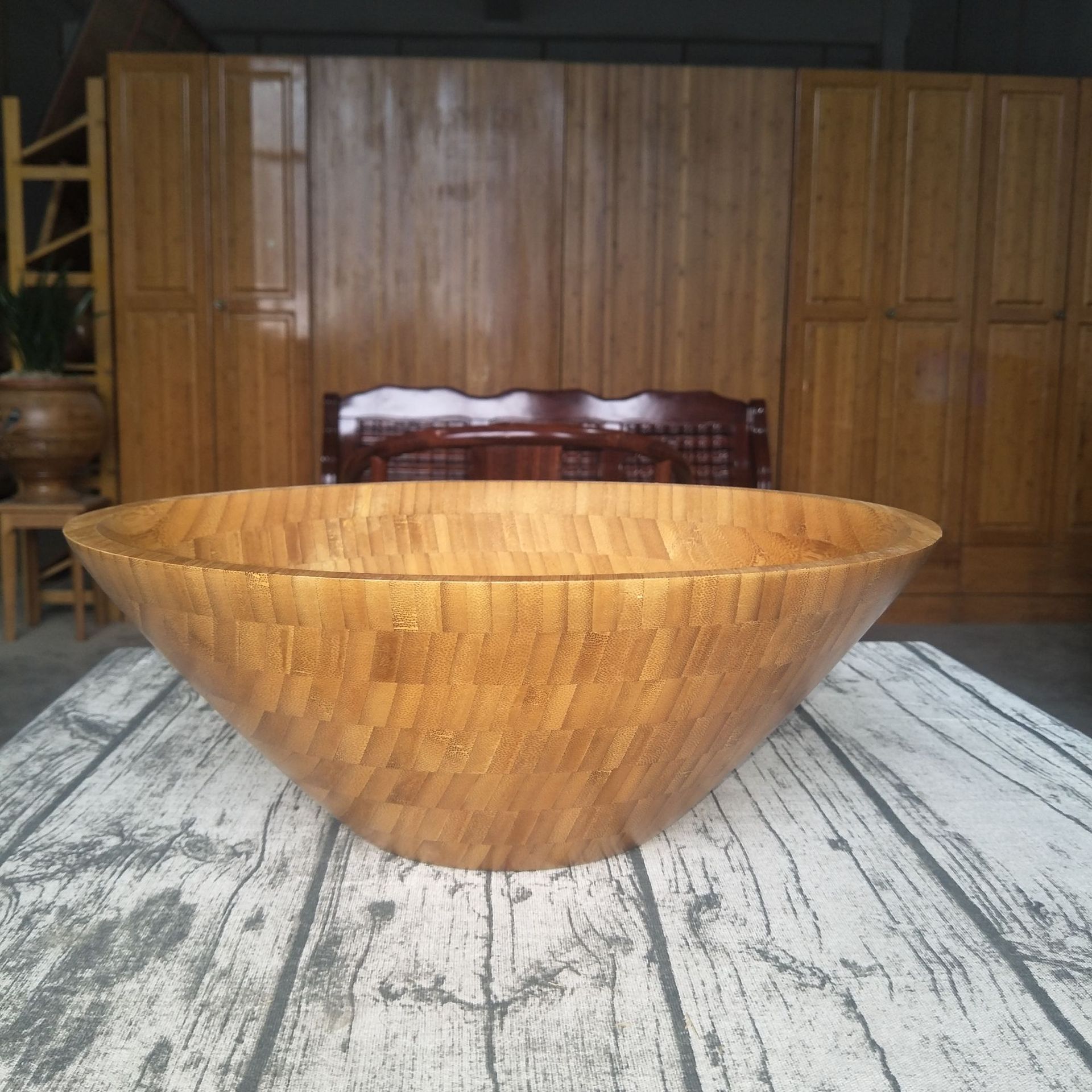 竹工艺品 横拼碗 竹制沙拉碗 带格子纹理竹制品质优价廉