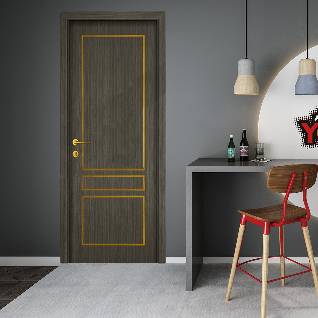 新中式不锈钢金属线条实木复合免漆生态门多层板夹板酒店工程单