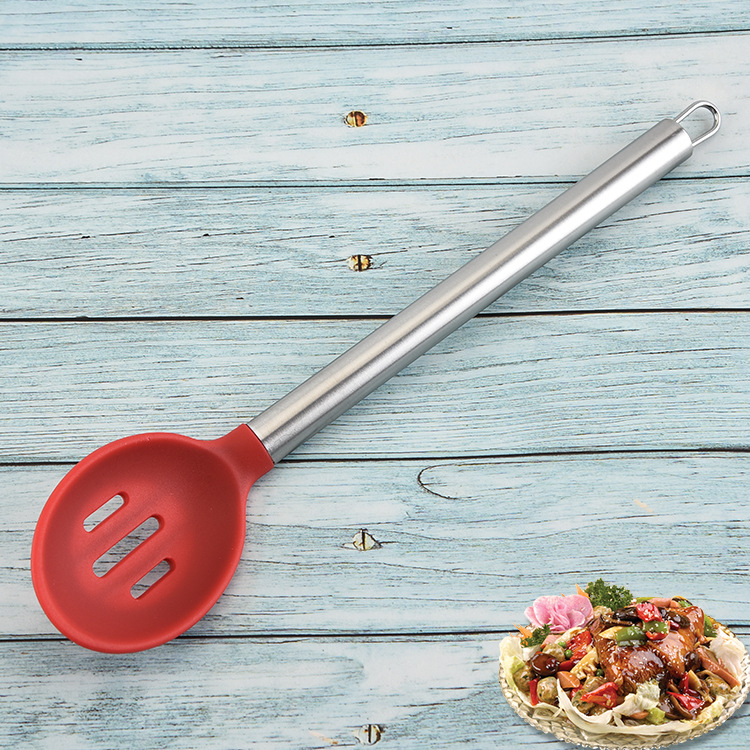 厂家批发 漏更不锈钢大管柄漏更家用厨房漏勺多功能勺子硅胶漏勺