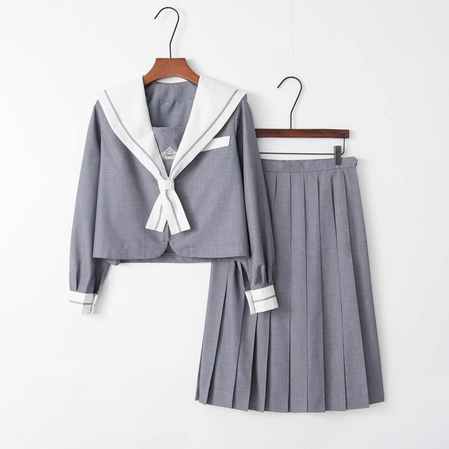 原创正统jk制服灰色一本日系水手服校服女学生班服中间服长裙套装