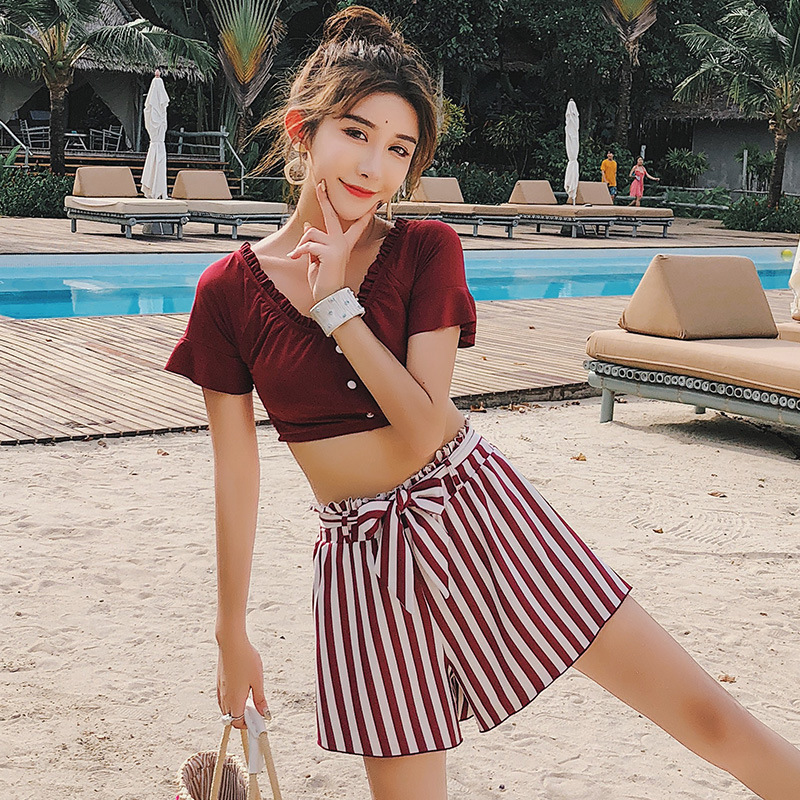 时尚泳衣女三件套小胸聚拢遮肚性感保守韩国温泉比基尼分体裙式潮