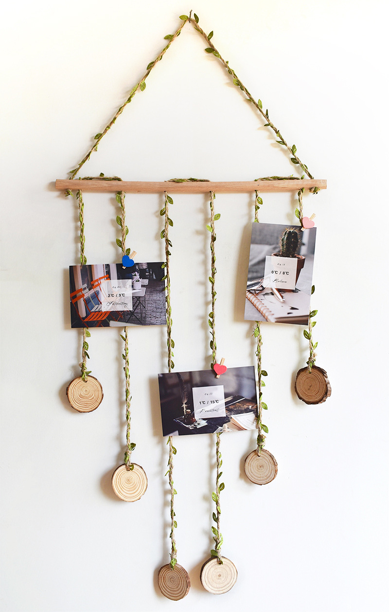 北欧风木质墙饰麻绳照片墙餐厅客厅民宿舍墙面装饰品 拍照道具