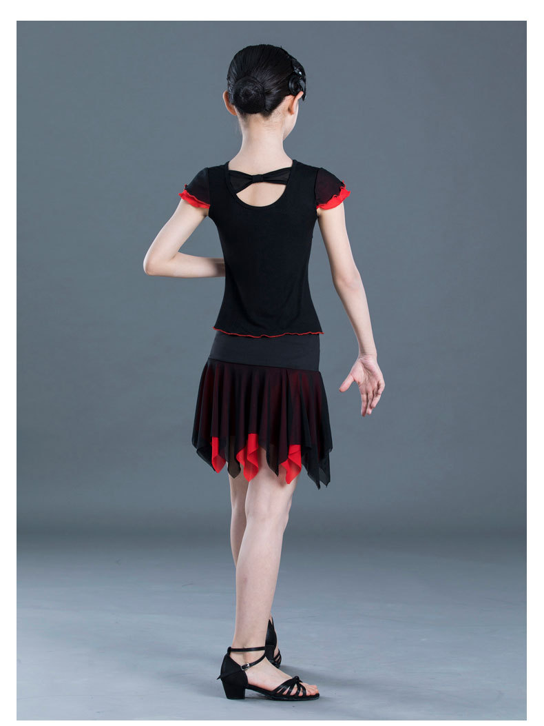 红舞鞋舞蹈服女儿童拉丁舞服练功套装成人拉丁舞套装裙表演服6401