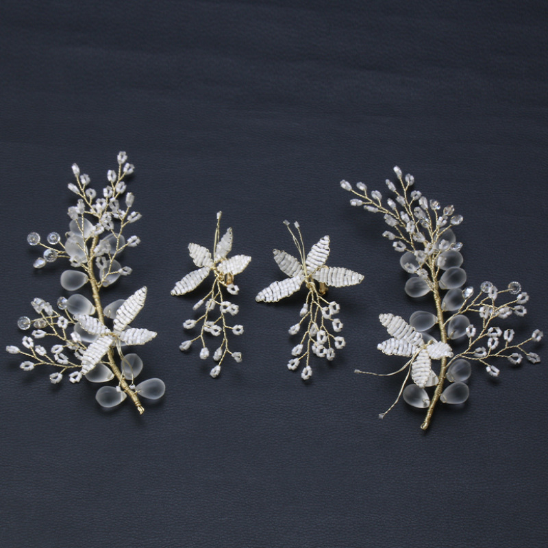 2020新款手工水滴头饰对夹婚纱米珠发饰欧式新娘造型饰品婚礼配饰