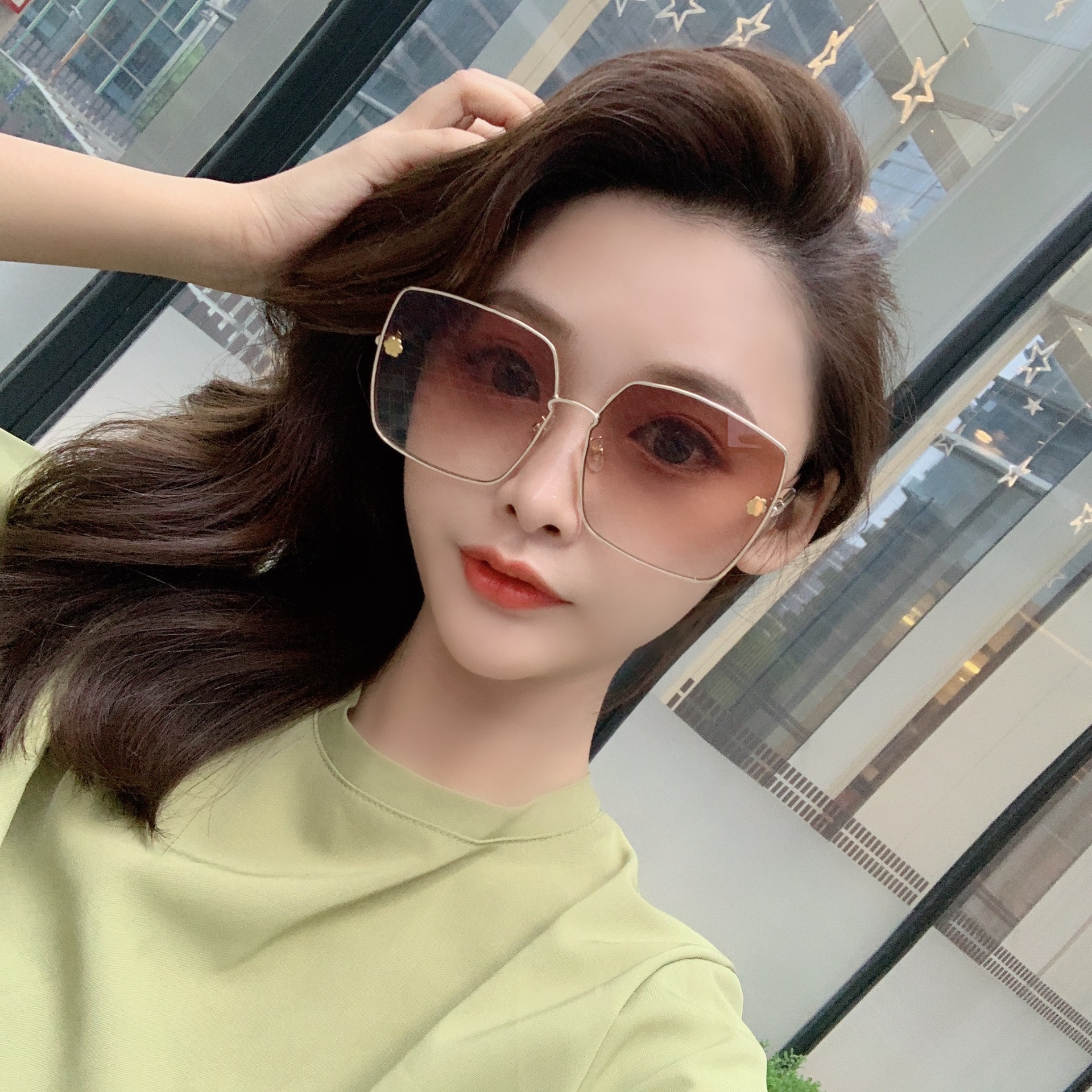 2019新款太阳镜女士2097时尚金属花朵墨镜女方框大脸显瘦太阳眼镜