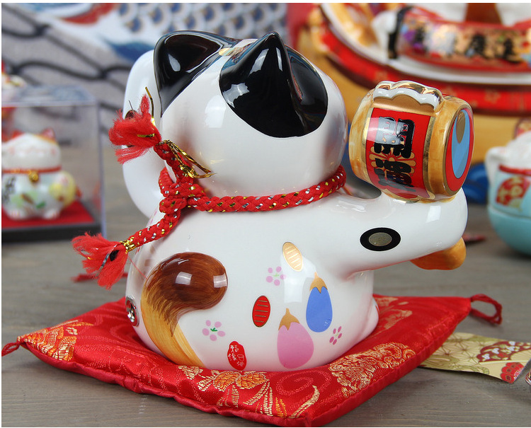 福缘猫陶瓷招财猫小号电动摇手猫店铺开业摆件创意礼物35521