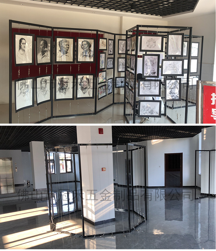 书画作品展板摄影画展展架黑色八棱柱挂画展览架铝合金美术展架
