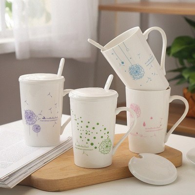 陶瓷杯创意杯子情侣水杯带盖茶杯牛奶杯学生马克杯可定制咖啡杯