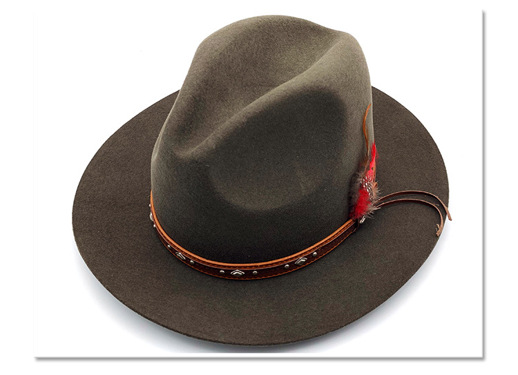 金属羽毛藏帽礼帽 女士羊毛宽檐礼帽 女士牛仔藏帽礼帽