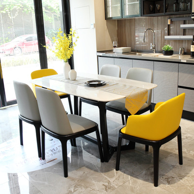 大理石餐桌椅组合现代简约北欧风格家具样板房饭桌小户型家用餐桌