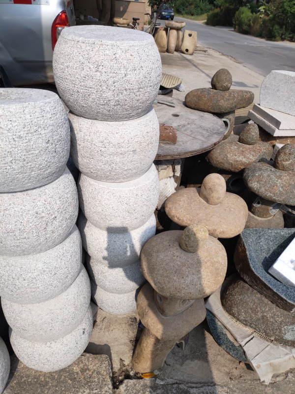 天然花岗岩打造石墩复古盆景石座景观工程柱凉亭柱石墩子木柱底石