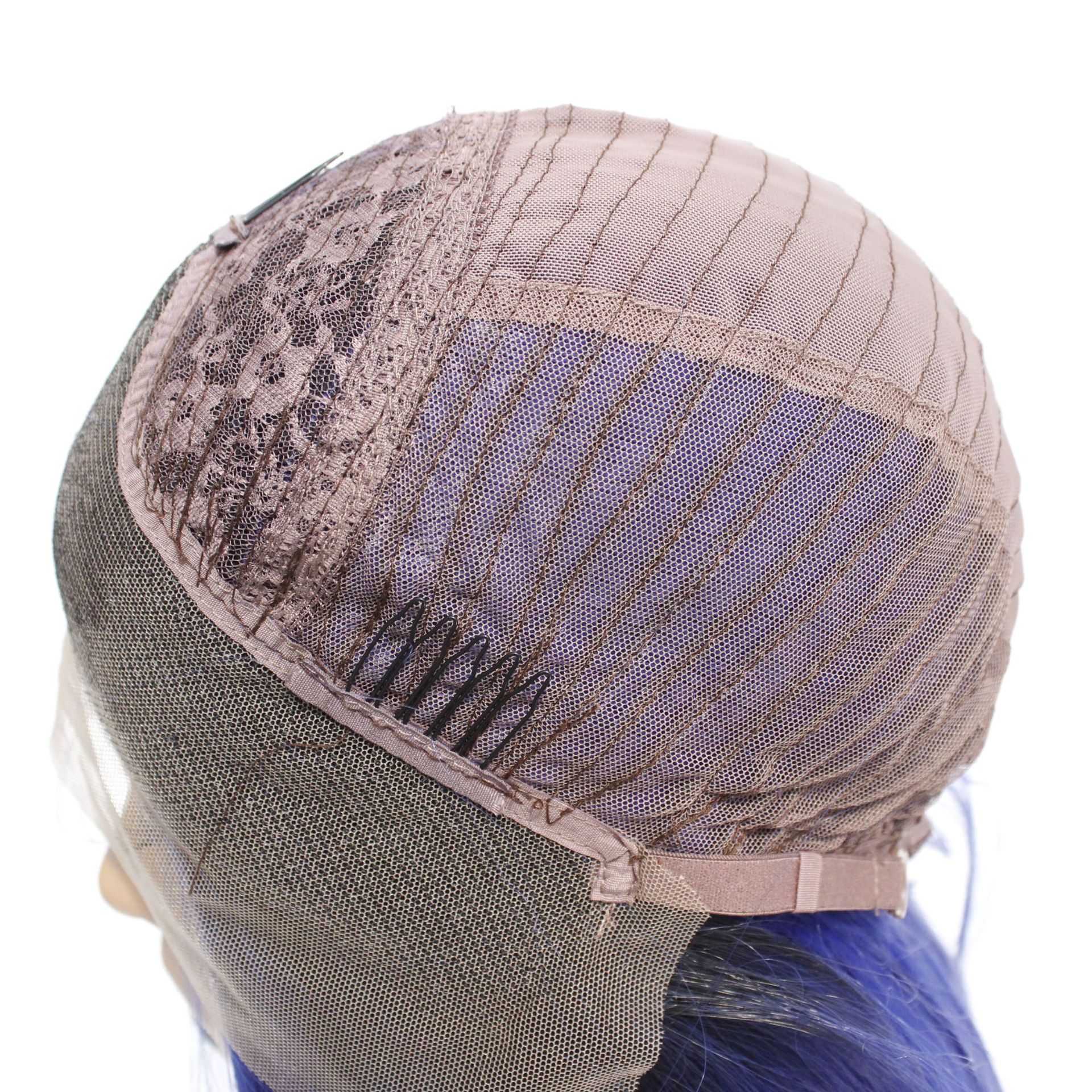 外贸欧美假发化纤发中分齐肩直发黑渐变深蓝色前蕾丝假发发套批发