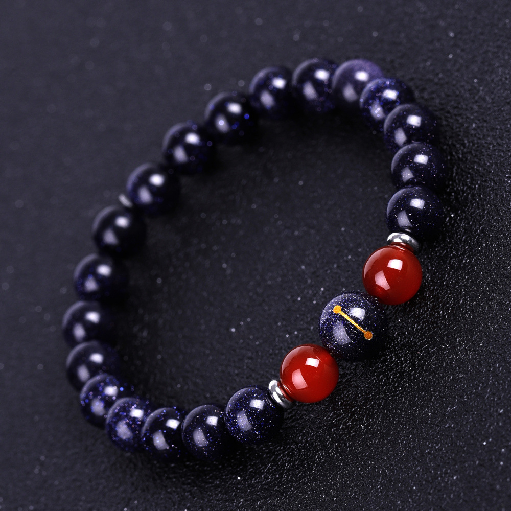 十二星座守护石手链星座图腾幸运石手串孔雀石紫水晶海蓝宝首饰品