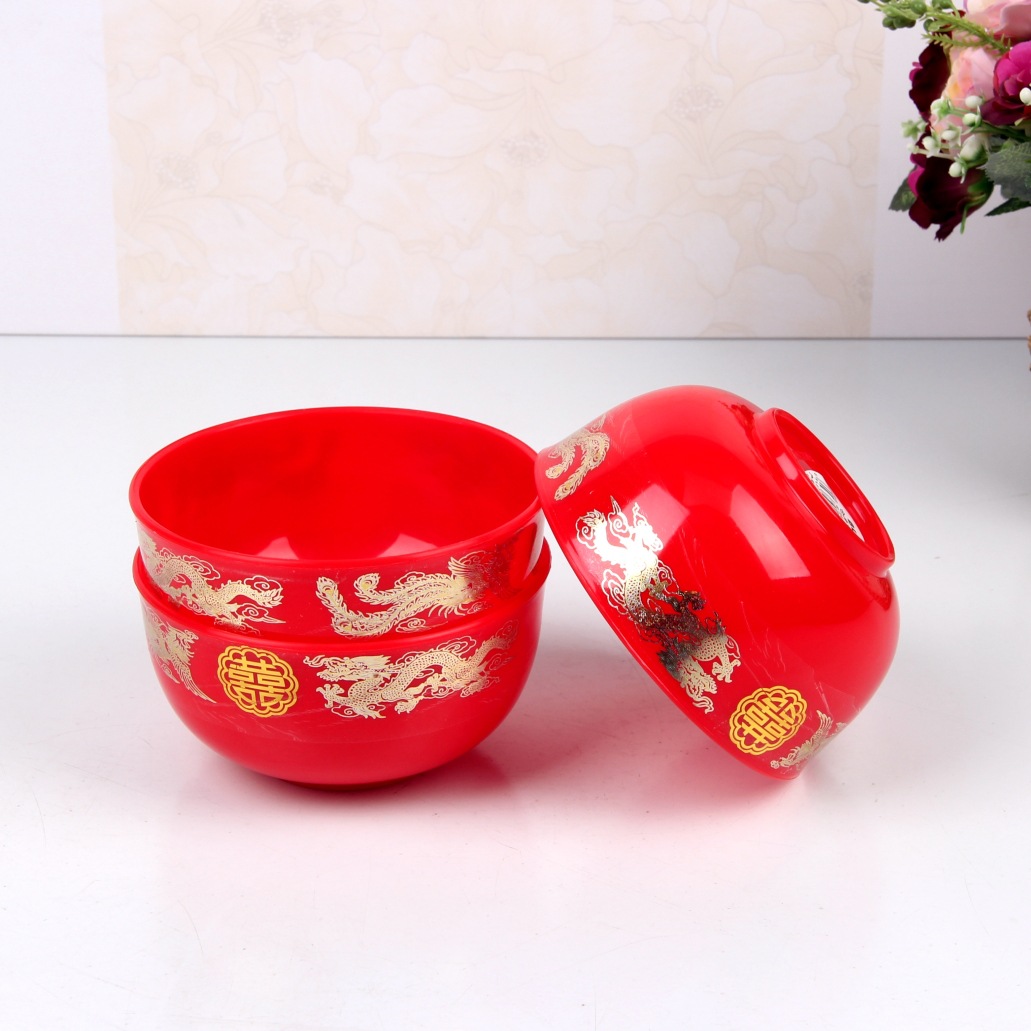 Wedding Supplies Red Bowl Wedding Plastic a Pair of Bowl Bridegroom Bride Toast Soup Bowl Wedding Bowl Dragon and Phoenix Descendants Bowl