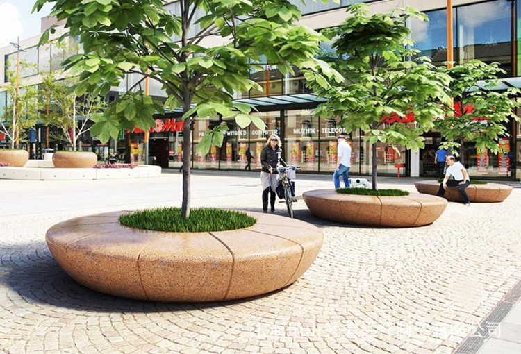 上海水磨石花坛坐凳水泥水磨石树池景观异形立面水磨石定制