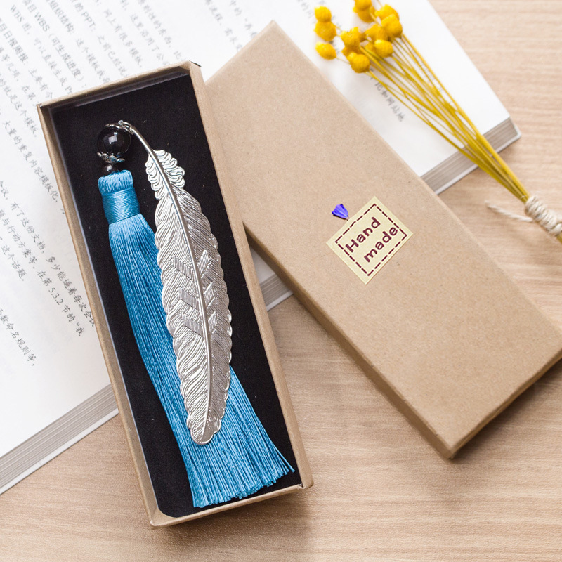 中国风金属羽毛流苏书签古典书签创意文具手工文艺复古送朋友礼物