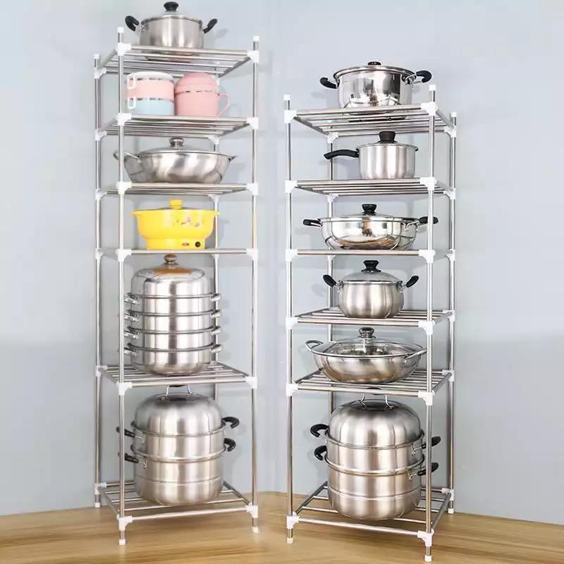 Washbasin Rack Stainless Steel Multi-Layer Storage Rack Floor Washbasin Stand Washstand Bathroom Multi-Functional Storage Rack Stainless Steel Pot Rack