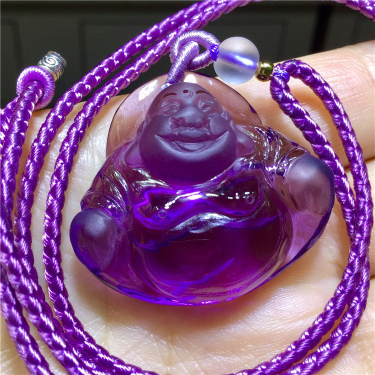 东海水晶天然紫水晶大肚弥勒佛笑面佛吊坠