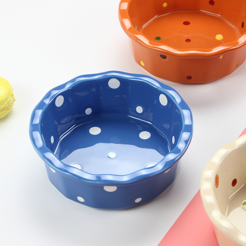 Customized Ceramic Pet Bowl Baking Air Fryer Tableware Polka Dot Baking Tray Italian Pasta Dish Salad Bowl Cat Bowl Dog Bowl