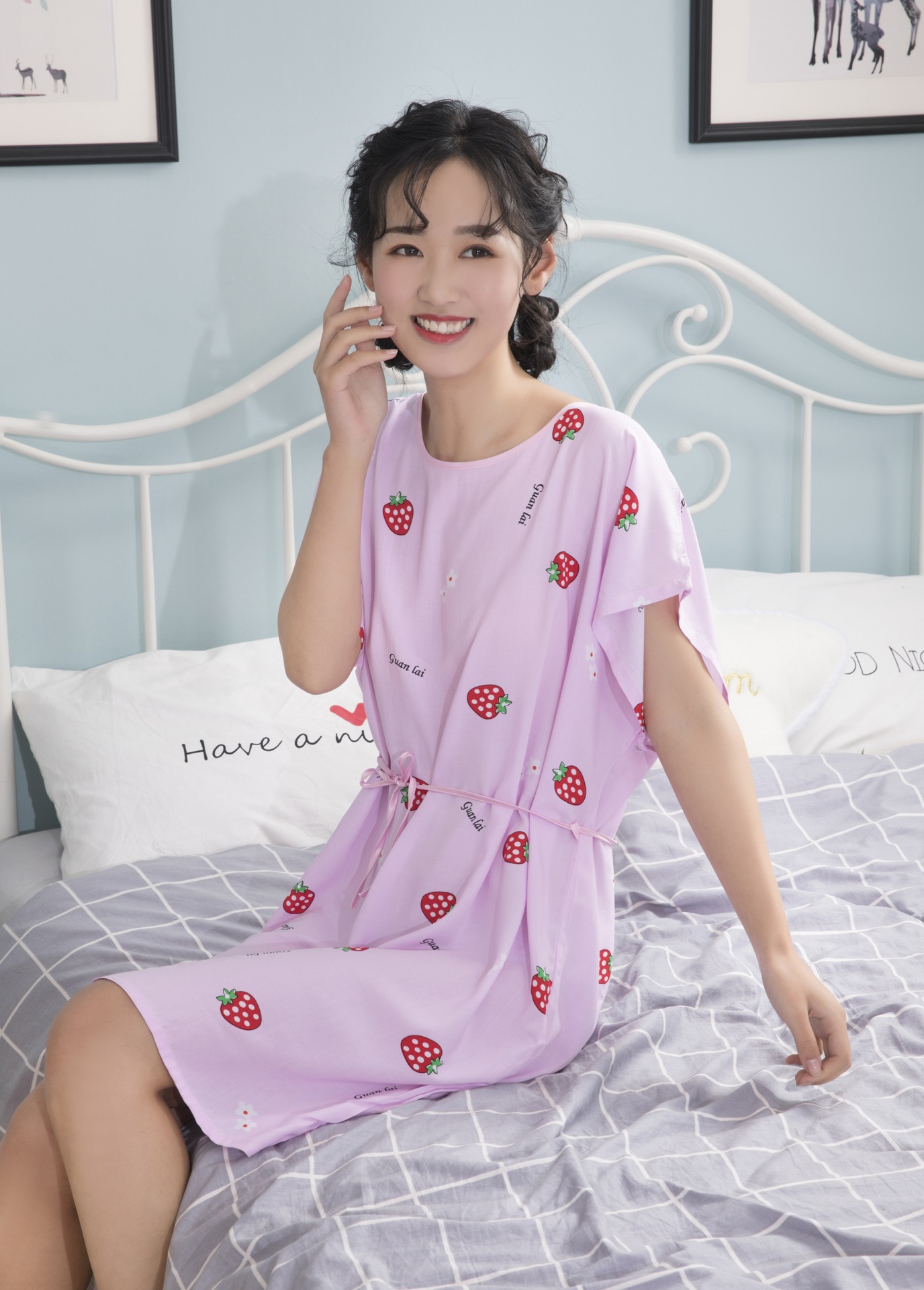 新款特价春夏秋季女生人造棉卡通可爱睡裙 棉绸mm睡裙纯棉家居服