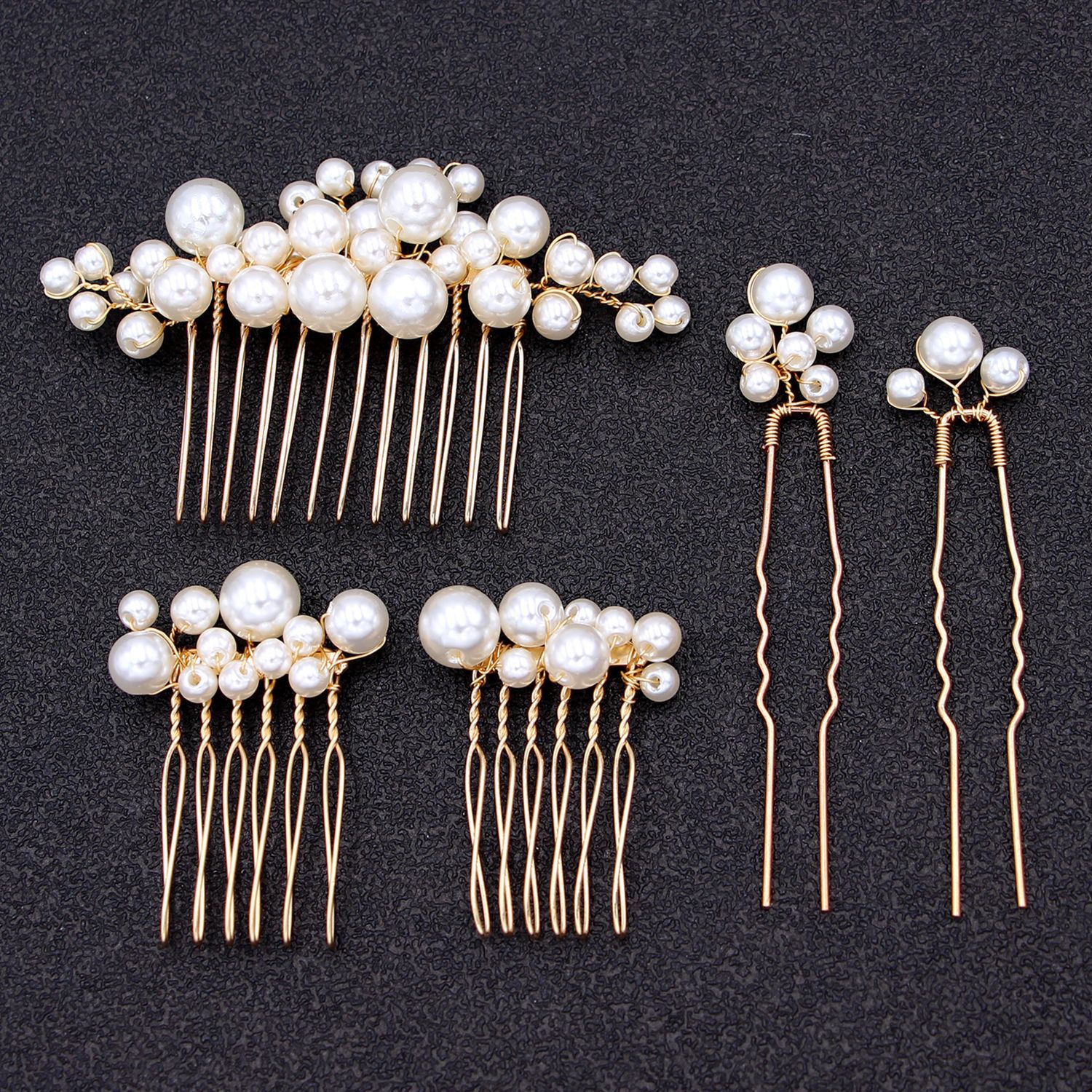 mailang bridal wedding headdress 3 hair combs +2 hairpin combination set bridesmaid girl cross-border accessories