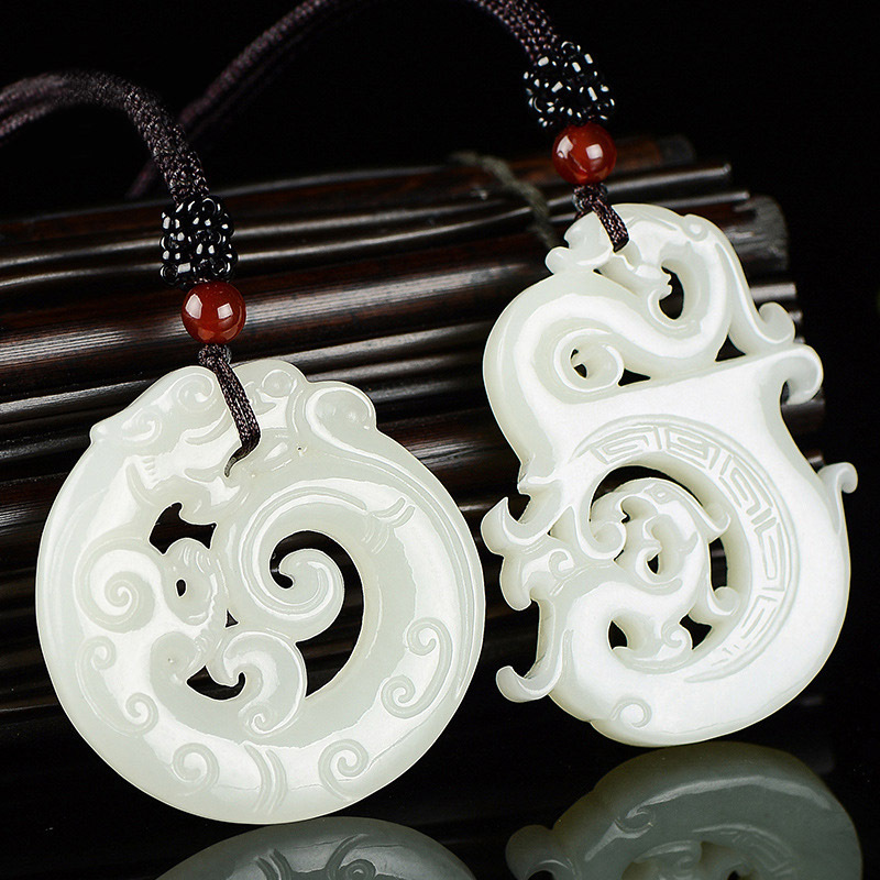 天然和田玉仿古龙凤玉佩 情侣龙凤配吊坠玉牌男女复古凤凰玉坠