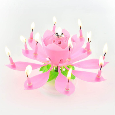 网红生日蛋糕蜡烛喷焰花创意音乐 荷花开花 焰火喷射旋转儿童无烟