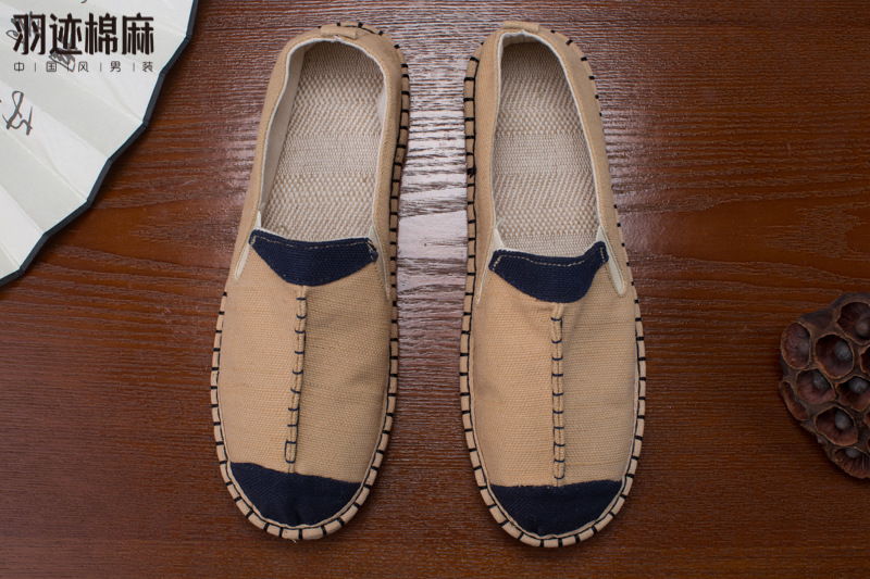民族风手工麻鞋男中式亚麻布鞋透气一脚蹬中国风复古牛筋底平底鞋