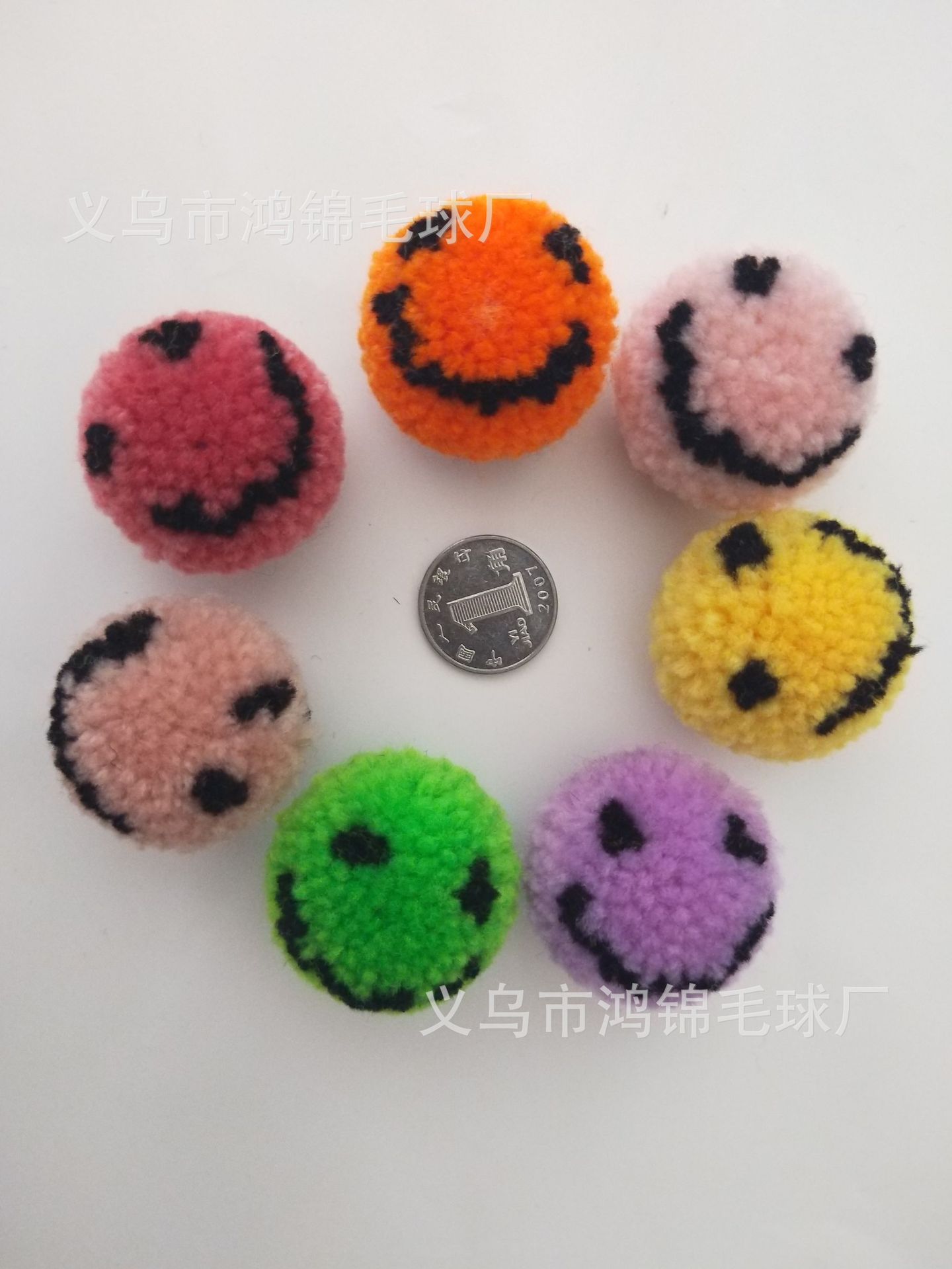 厂家直销 3cm毛线笑脸毛球 diy饰品玩具服装辅料配件修圆表情毛球