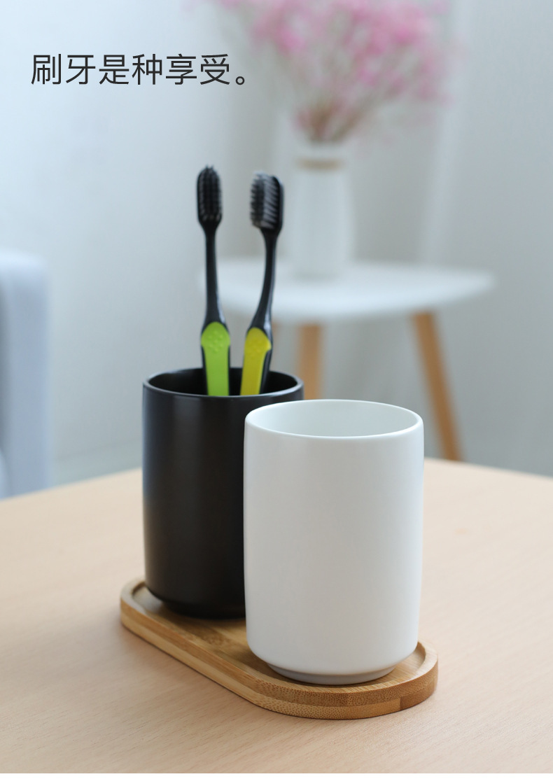 酒店宾馆陶瓷漱口杯刷牙杯牙缸黑白情侣杯子个人杯带杯托家用简约