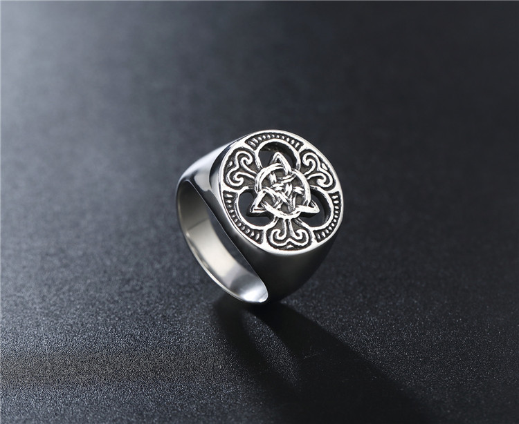 hf763 跨境电商饰品货源 个性复古维京海盗花纹男士钛钢戒指