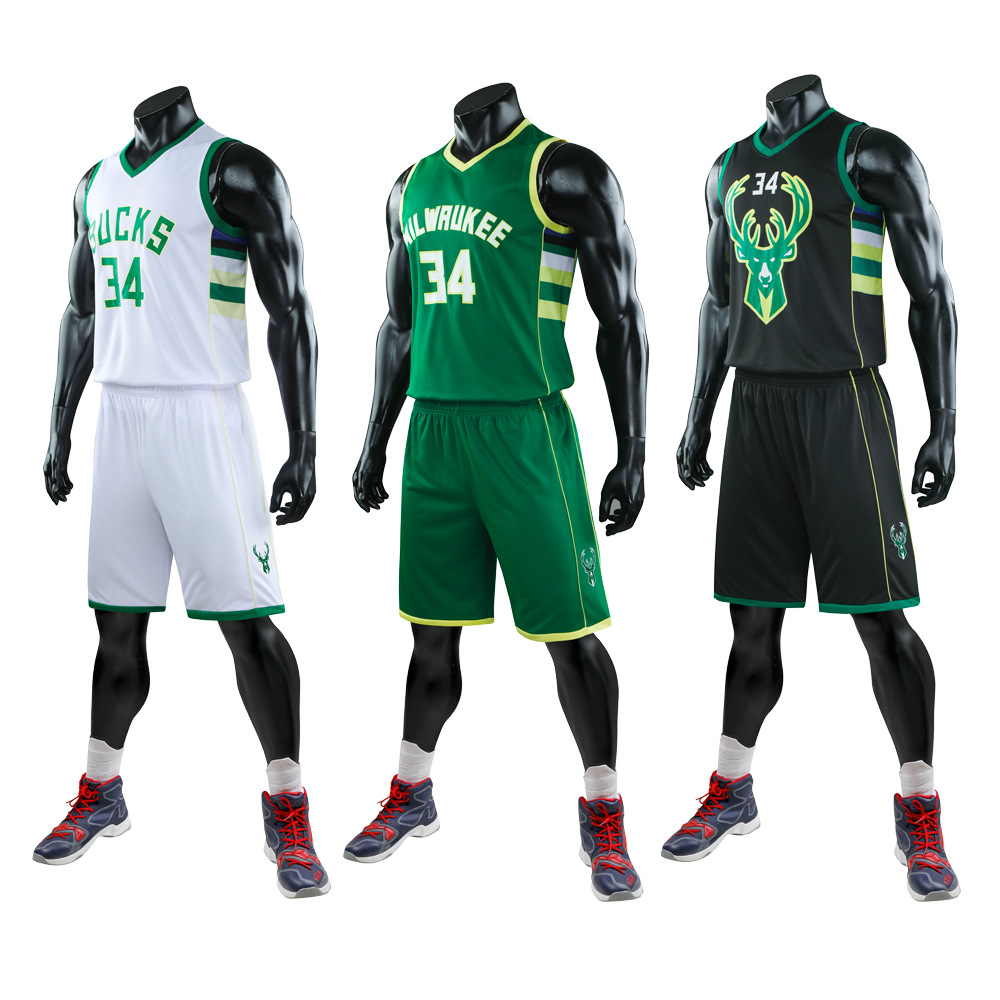 雄鹿队字母哥34号球衣夏篮球服套装男定制比赛训练服背心团购队服