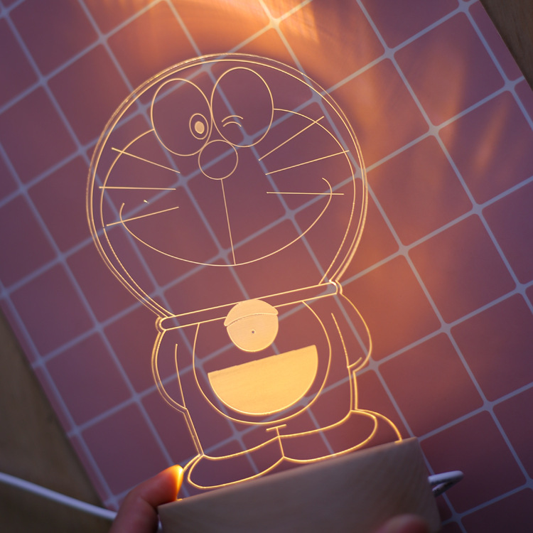 哆啦a梦小夜灯实木创意3d叮当猫台灯儿童房间装饰卧室床头台灯